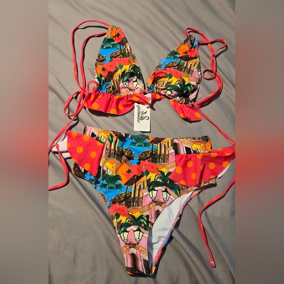 SPORLIKE High Waisted Ruffle Bikini #544 - Picture 2 of 10